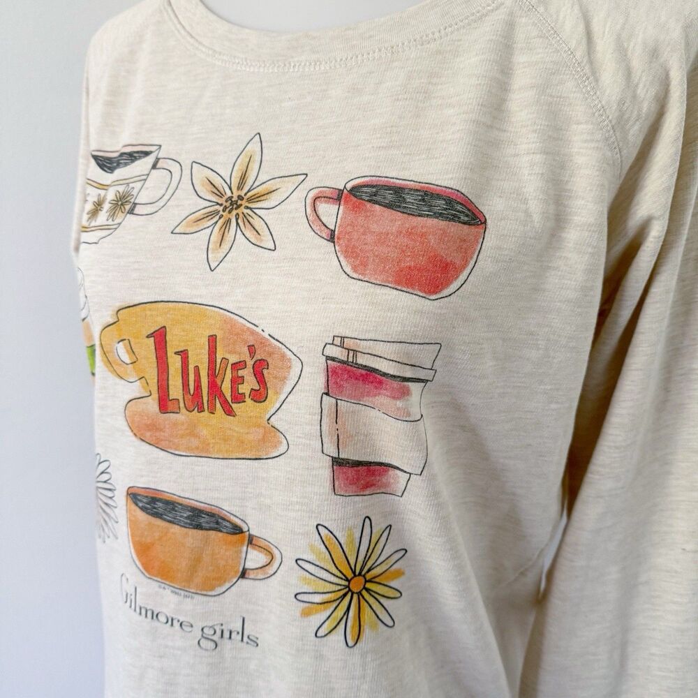 Gilmore Girls Luke's Floral Coffee Mug Cup Tee Shirt Top M Medium Cotton Blend - Picture 5 of 14